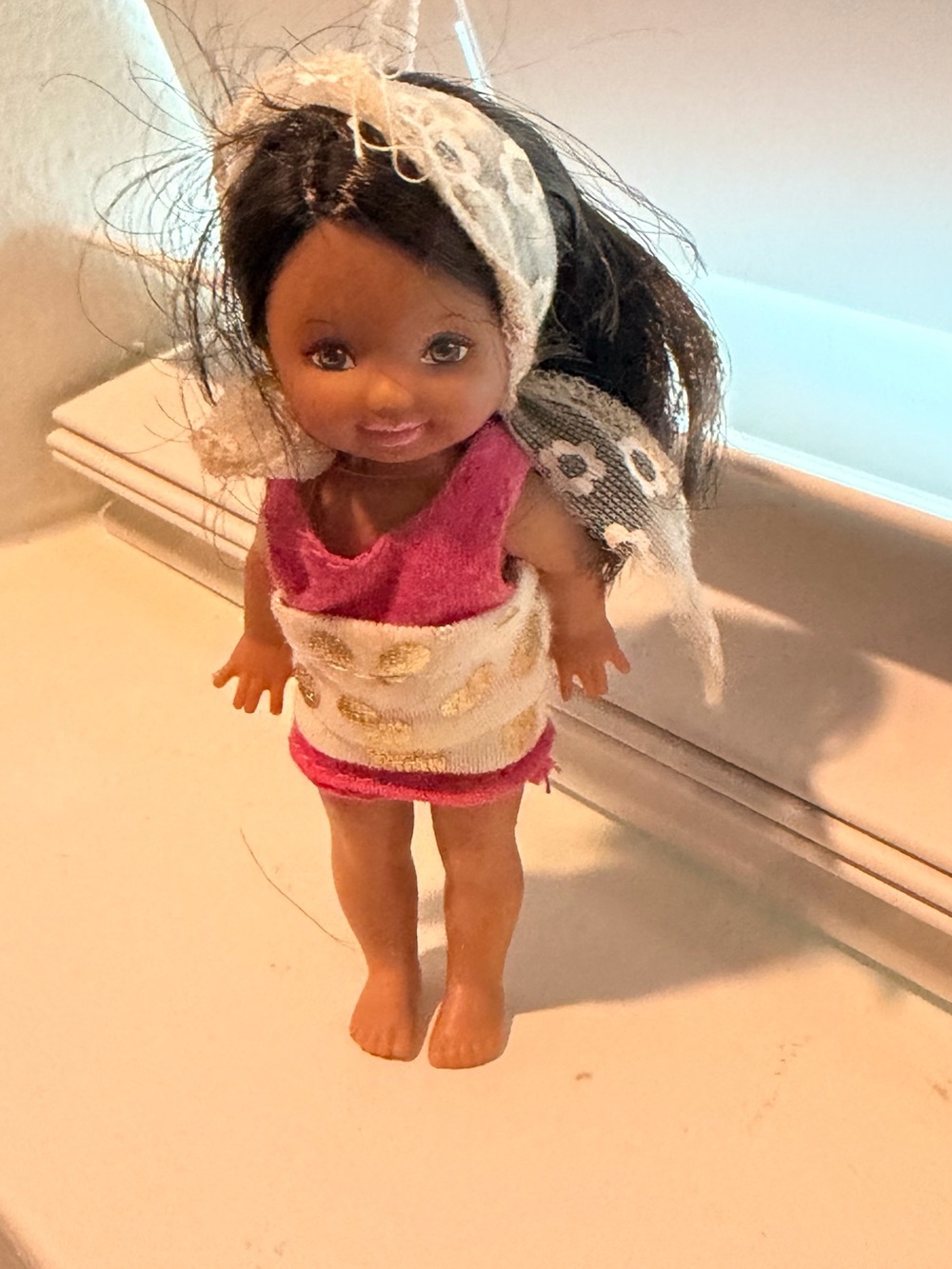 Mattel Mini Doll in Pink Dress with Polka Headscarf